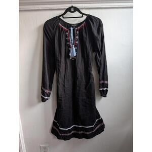 Lord & Taylor Dress Womens Medium Black Embroidered Boho Shift Peasant